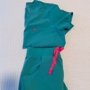 Figs Teal Scrub Top and pants